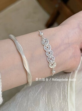 足银999.9莫比乌斯环扭纹银手镯