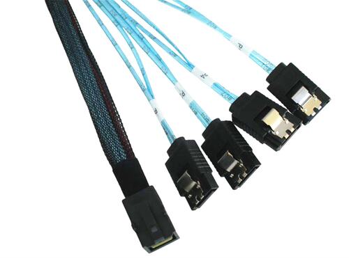 服务器HD MINI SAS SFF 8643转4 SATA 7P 90度阵列卡硬盘数据线 - 图1