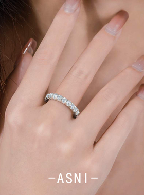 超闪进口莫桑石食指钻戒女纯银戒指细排钻叠戴百搭仿真钻碎钻尾戒