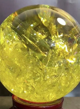 天然黄水晶球摆件客厅家居办公室装饰品原石打磨开业送礼