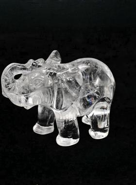 天然白水晶纯手工雕刻东陵玉大象