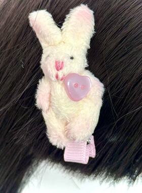 nah韩系软妹可爱腮红木马纽扣小兔子奶白毛绒甜美发夹边夹刘海夹