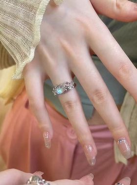 nah泫雅彩色鱼姬欧泊月光石戒指