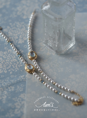 海蓝宝镶嵌法式日式珍珠手链