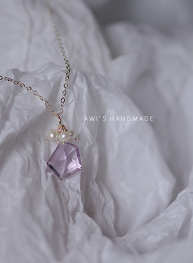 天然紫水晶淡水珍珠14K包金项链