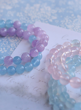 海蓝宝马粉晶紫水晶花色手串手链