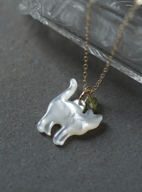 可爱小猫咪宝石吊坠包金项链