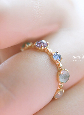 天然水晶彩宝s925纯银镀金戒指女