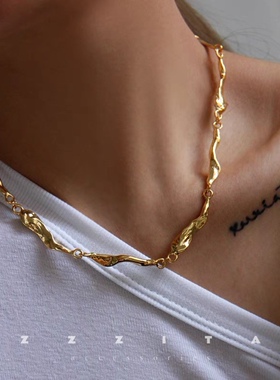 不规则熔岩金属拼接竹节项链