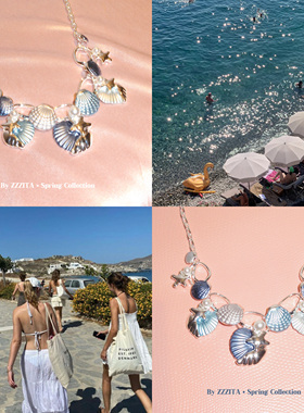 ZZZITA 海的女儿·Venus Floss～小众手工画油白色贝壳海星项链