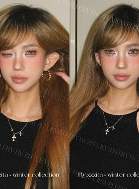 ZZZITA 慵懒周末·lazy weekend~百搭简约闪钻十字架项链锁骨链