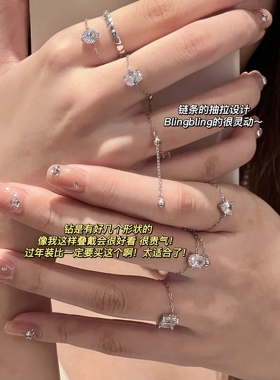 925纯银闪钻锆石抽拉戒指