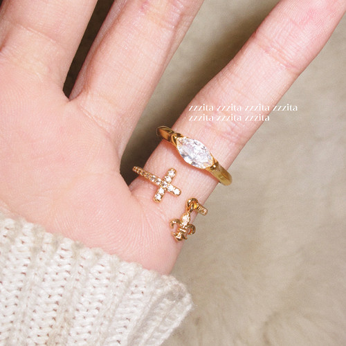 ZZZITA 自由信使•Free Message～小众闪钻十字架鸢尾花尾戒戒指 - 图3