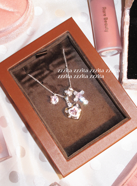 ZZZITA 少女的祈祷·pink prayer～原创设计粉钻爱心十字架项链