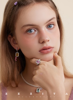 复古长方形闪钻可换钻开口戒指