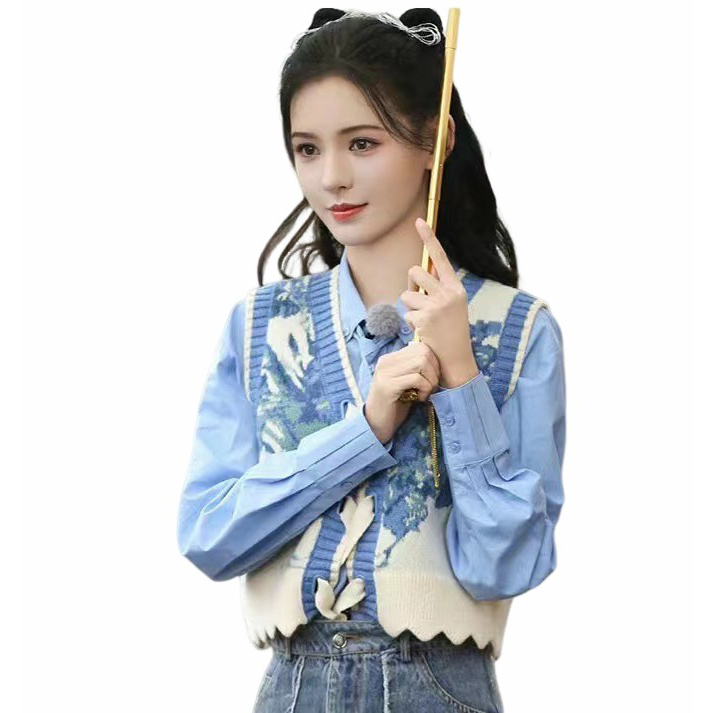 梵高艺术静美如秋叶春秋张予曦明星同款毛衣背心复古慵懒设计感