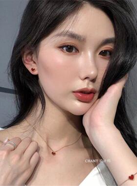 18K金红色爱心手链 女纯银小红心手镯手环红玉髓玛瑙心形新年礼物