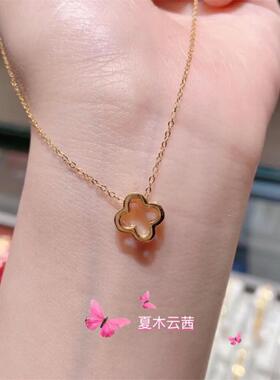 18K金镂空四叶草项链 女轻奢纯银简约光面幸运草锁骨链高级感礼物