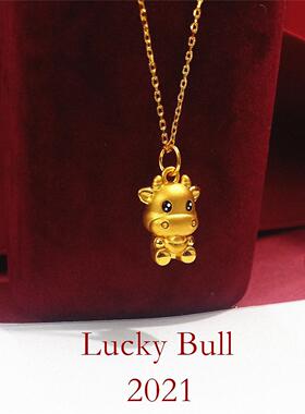 香港Lucky Bull潮吉牛项链女纯银镀18K金 锁骨链生肖牛本命年吊坠