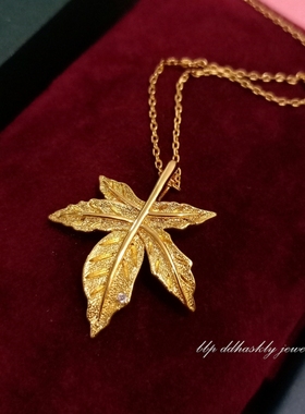 新品【一叶知秋】枫叶项链 女18K树叶黄·金钻石锁骨链吊坠毛衣链