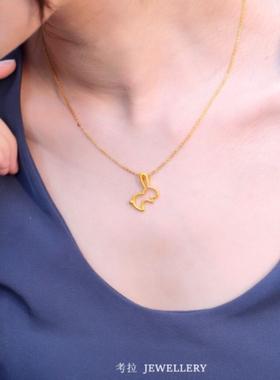 周先生小跃兔项链女黄金纯银生肖兔子吊坠可爱本命年兔年礼物足金