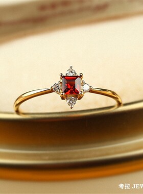 【小冰凌戒指】18K黄金石榴红纯银红宝石指环女钻石ins小众设计潮