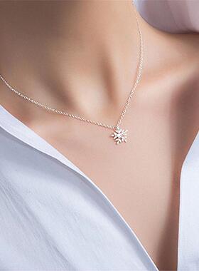 素银雪花项链 女纯银925小清新钻石手链飘雪耳钉耳环学生圣诞礼物