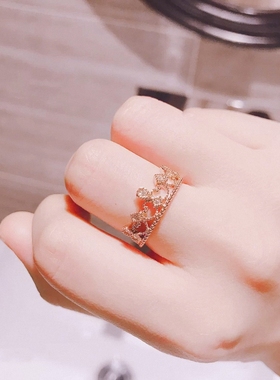 女王桂冠戒指 女18K玫瑰金皇冠彩金黄·金钻石指环情侣对戒网红潮