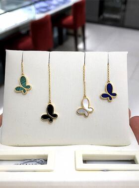 调太幅22K金无敌蝴蝶耳线 女纯银孔雀石白贝母红玉髓粉贝母耳钉潮