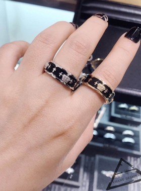 日本JD皇冠戒指 18K金复古十字架食指纯银男女情侣款对戒个性嘻哈