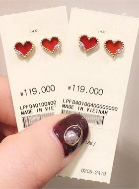 韩国18K金小红心项链 女爱心锁骨链纯银钻石心形耳钉个性新年礼物