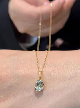 日本Mrsoin海蓝宝项链 女18K金轻奢小众设计锁骨链纯银礼物黄金潮