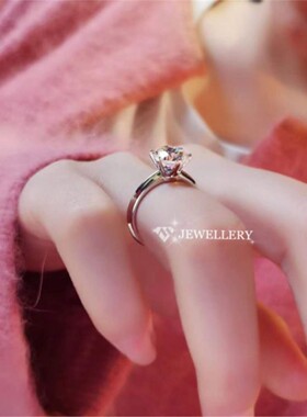 1克拉仿真钻石戒指 女六爪铂金莫桑石指环纯银钻戒个性对戒男礼物