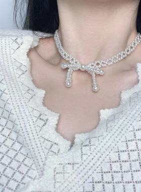 时尚名媛气质珍珠蝴蝶结项链手链甜美小清新少女感优雅潮流饰品