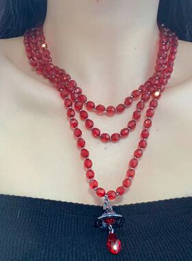 甜酷多层水晶串珠星球水滴吊坠项链个性独特时尚欧美高级锁骨链潮