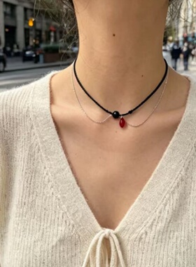 韩式ins风水滴串珠双层叠戴项链时尚轻奢气质潮流设计锁骨链爆款