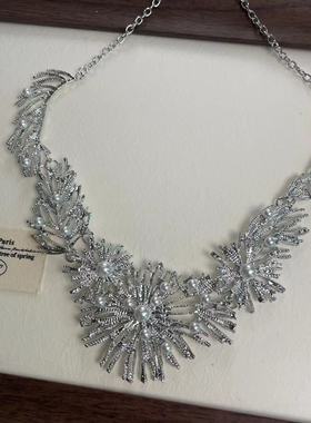 欧美轻奢金属花朵珍珠项链耳环套装复古优雅夸张精致晚礼服配饰