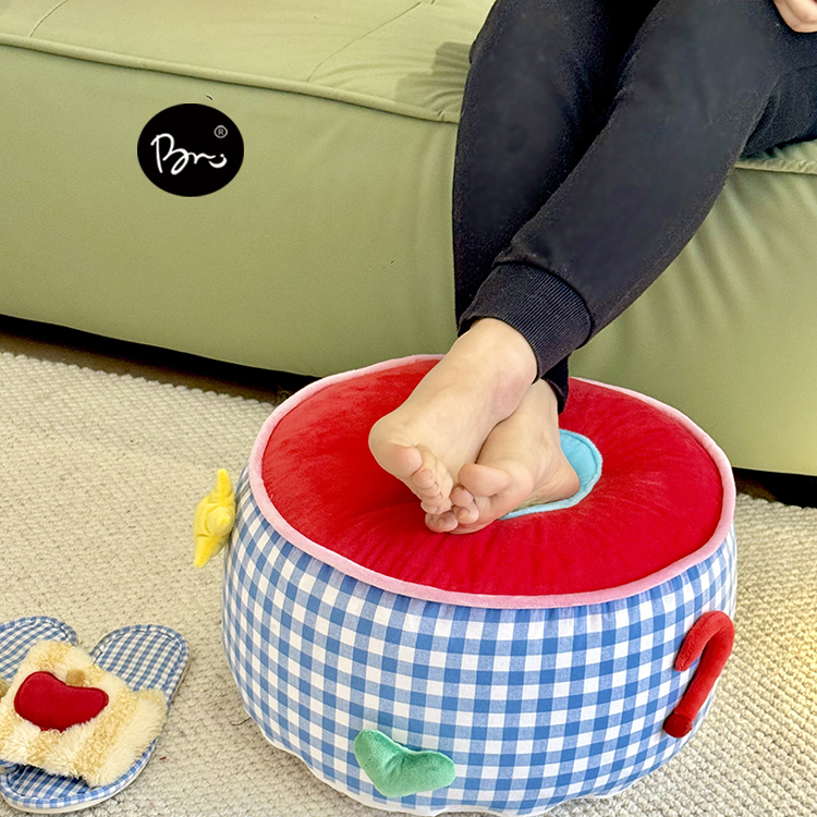 ins奶油格子坐墩久坐不塌客厅榻榻米蒲团可拆洗脚凳可爱换鞋凳子 - 图1