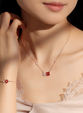 925银红玛瑙蝴蝶四叶草手链