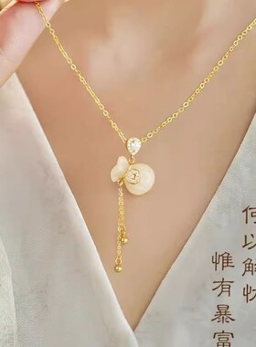 和田玉福袋项链纯银复古中国风福