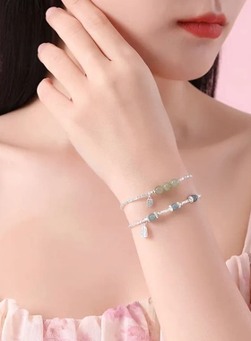 金宏宇和田玉碎银手链女925纯银新中式平安喜乐手环ins风串珠手串
