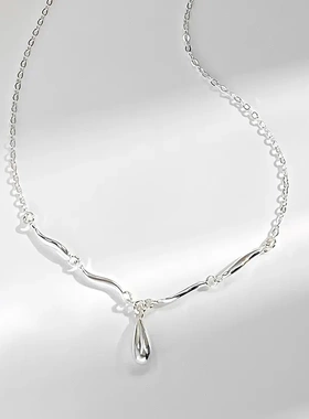 925纯银不规则波浪水滴项链女韩版时尚高级感锁骨链ins网红毛衣链