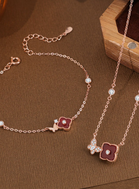 925银蝴蝶四叶草小清新锁骨链