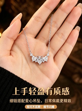 S925纯银蝴蝶结爱心锆石锁骨链
