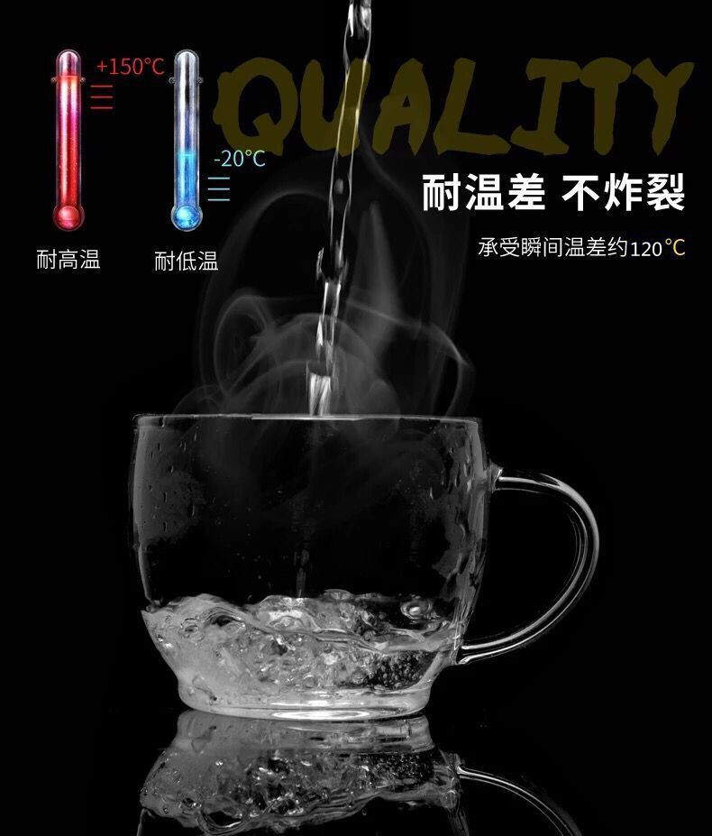 加厚耐热玻璃茶杯透明水杯纯手工吹制玻璃品茗杯泡茶杯咖啡牛奶杯 - 图3