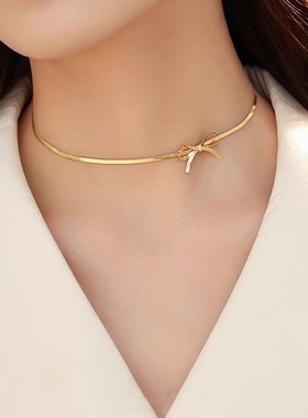 欧美蝴蝶结蛇骨链项链新款2025爆款高级感锁骨链choker颈带