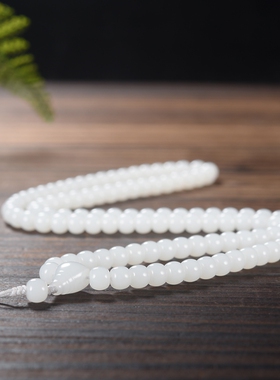 【楼兰璞钰】天然和田玉羊脂白玉项链老型珠多圈手串精品毛衣链