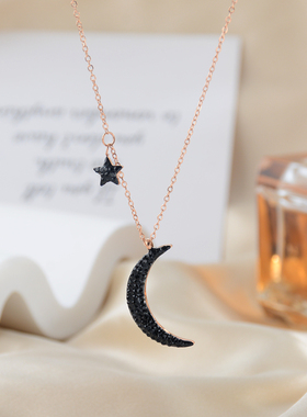 小众气质月亮星星项链钛钢玫瑰金黑色锁骨链个性潮流颈链女饰品