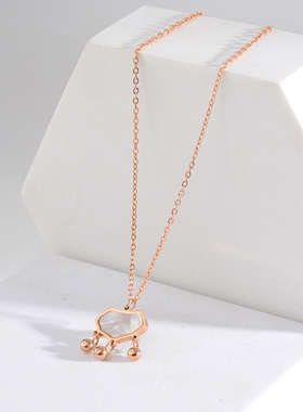 钛钢复古长命锁项链玫瑰金铃铛锁骨链白色贝壳精致简约饰品配饰女