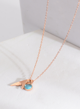 个性时尚蓝色钻海豚尾巴项链钛钢玫瑰金锁骨链不褪色女饰品礼物